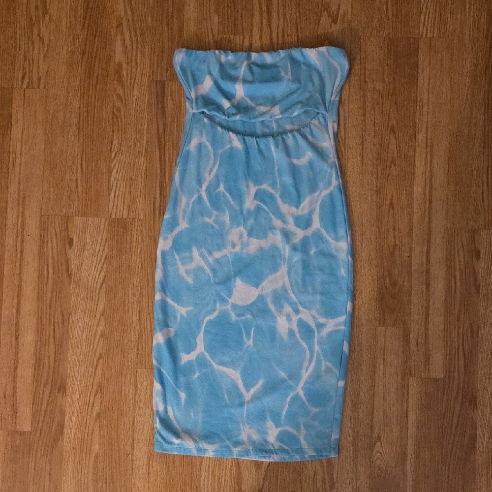 Blue and White Strapless Dress